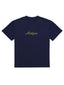 Navy blue t-shirt with 'Michigan' printed in yellow on the front