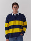 navy and yellow striped rugby polo ONE DNA