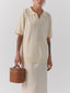 open collar knitted polo cream