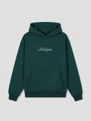 Michigan Script Hoodie - Heavyweight Cotton Blend Sweatshirt - Green