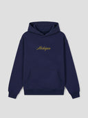 Michigan Script Hoodie - Heavyweight Cotton Blend Sweatshirt - Navy