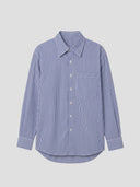 Long-Sleeve Button-Up Shirt in Blue & White Stripe - 100% Cotton