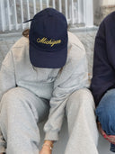 Michigan Script Dad Hat in Navy/Yellow