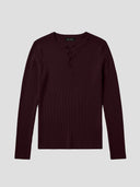 Fitted Ribbed Henley in Maroon PRE-ORDER