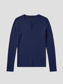 Fitted Ribbed Henley in Navy PRE-ORDER