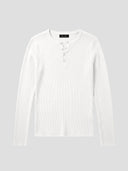 Fitted Ribbed Henley in White PRE-ORDER