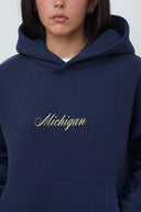 Michigan Script Hoodie in Navy