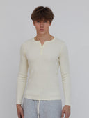 Rib-Knit Henley in Cream - Fitted Cotton-Blend Active & Lifestyle Top