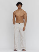 Pinstripe Poplin Lounge Pants in Khaki - 100% Cotton