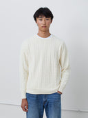 Classic Cotton Cable Knit Sweater in Cream