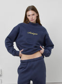 Michigan Script Mockneck Sweatshirt in Navy