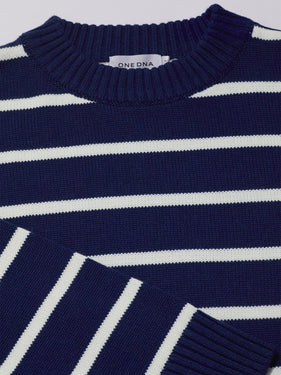 navy and white striped sweater