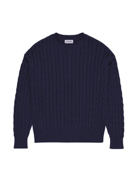 navy cable knit sweater cotton one dna