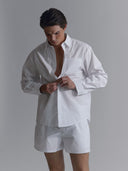 Three-Pocket Boxer Shorts - 100% Cotton Lounge Shorts - White