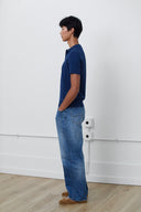 Rodeo Three-Button Fitted Knit Polo in Navy
