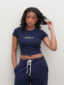 women wears michigan script baby t one dna ann arbor