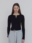 Ribbed Henley Black